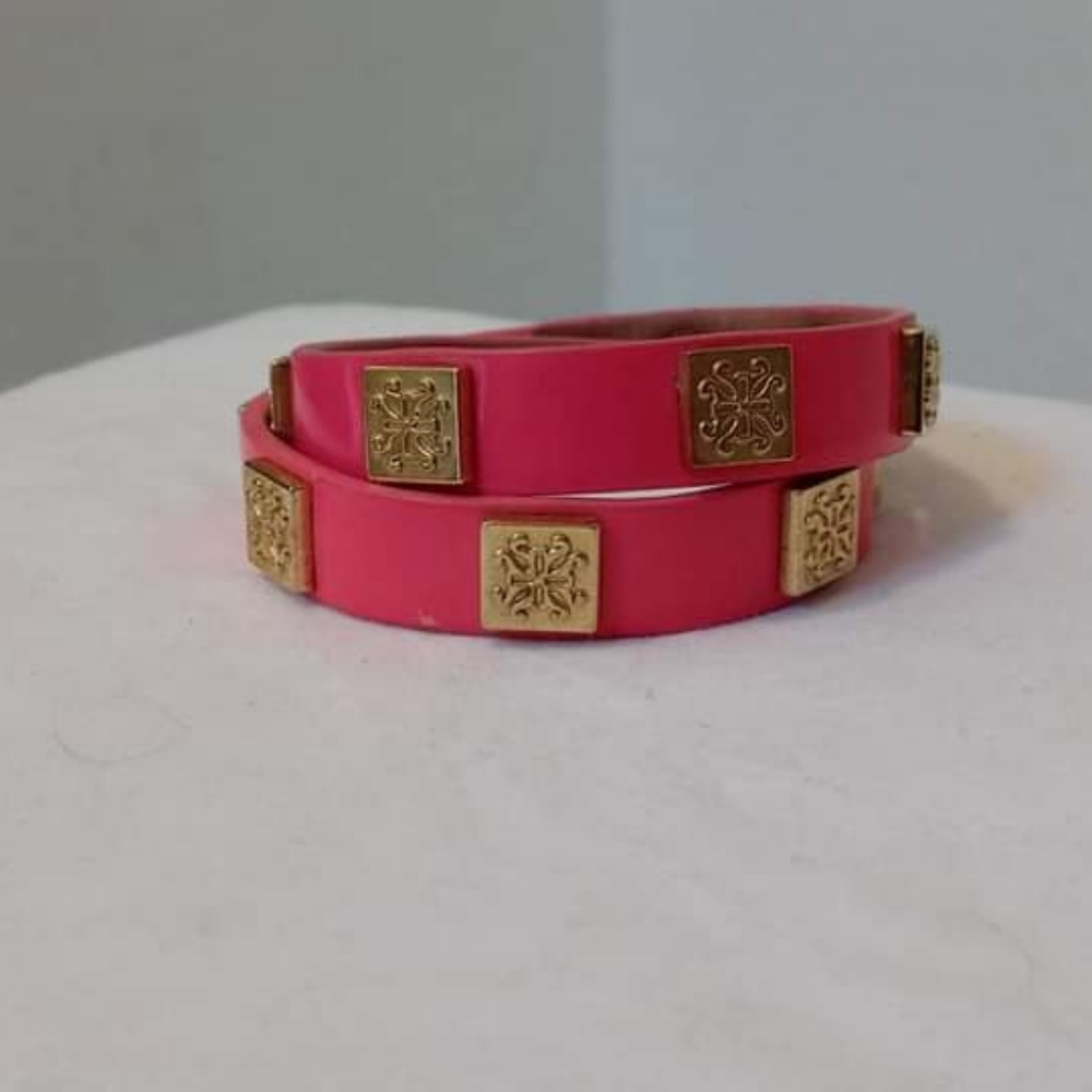 Rustic Cuff Hot Pink Leather Double Wrap Meagen B… - image 1